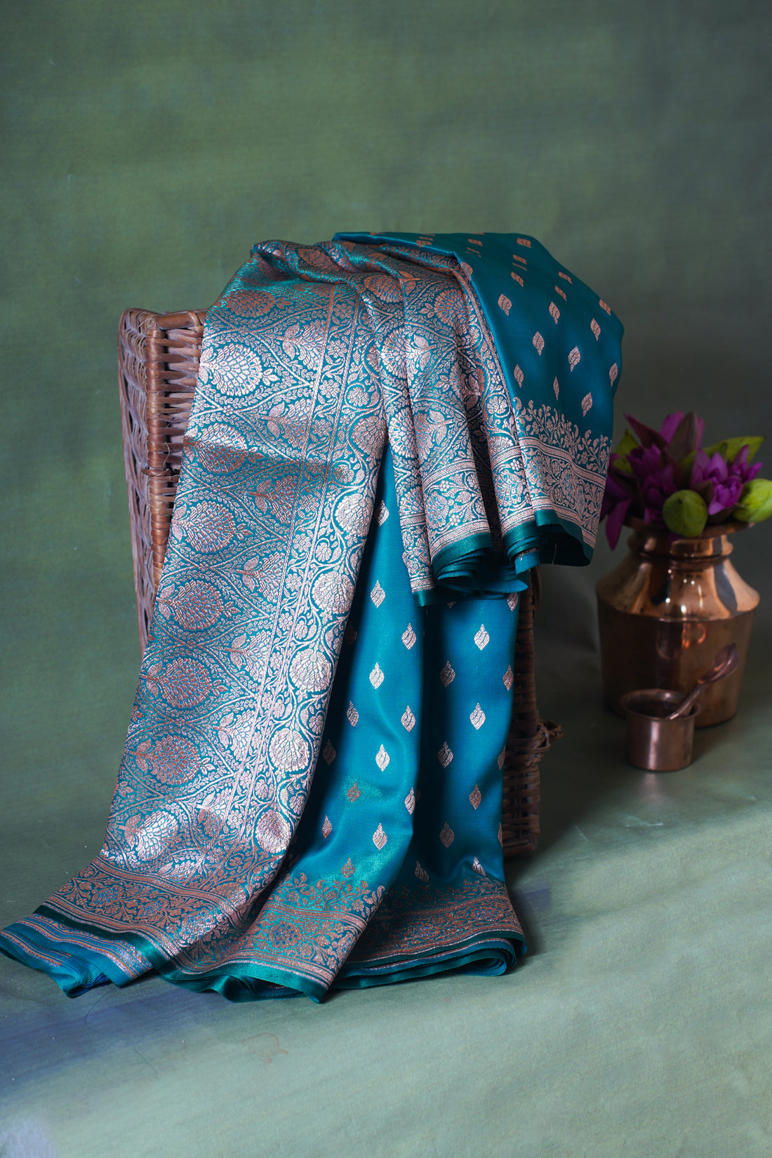 Sea Green Banarasi Upada Satin Silk Saree