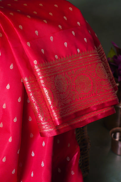 Crimson Red Banarasi Upada Satin Silk Buti Saree