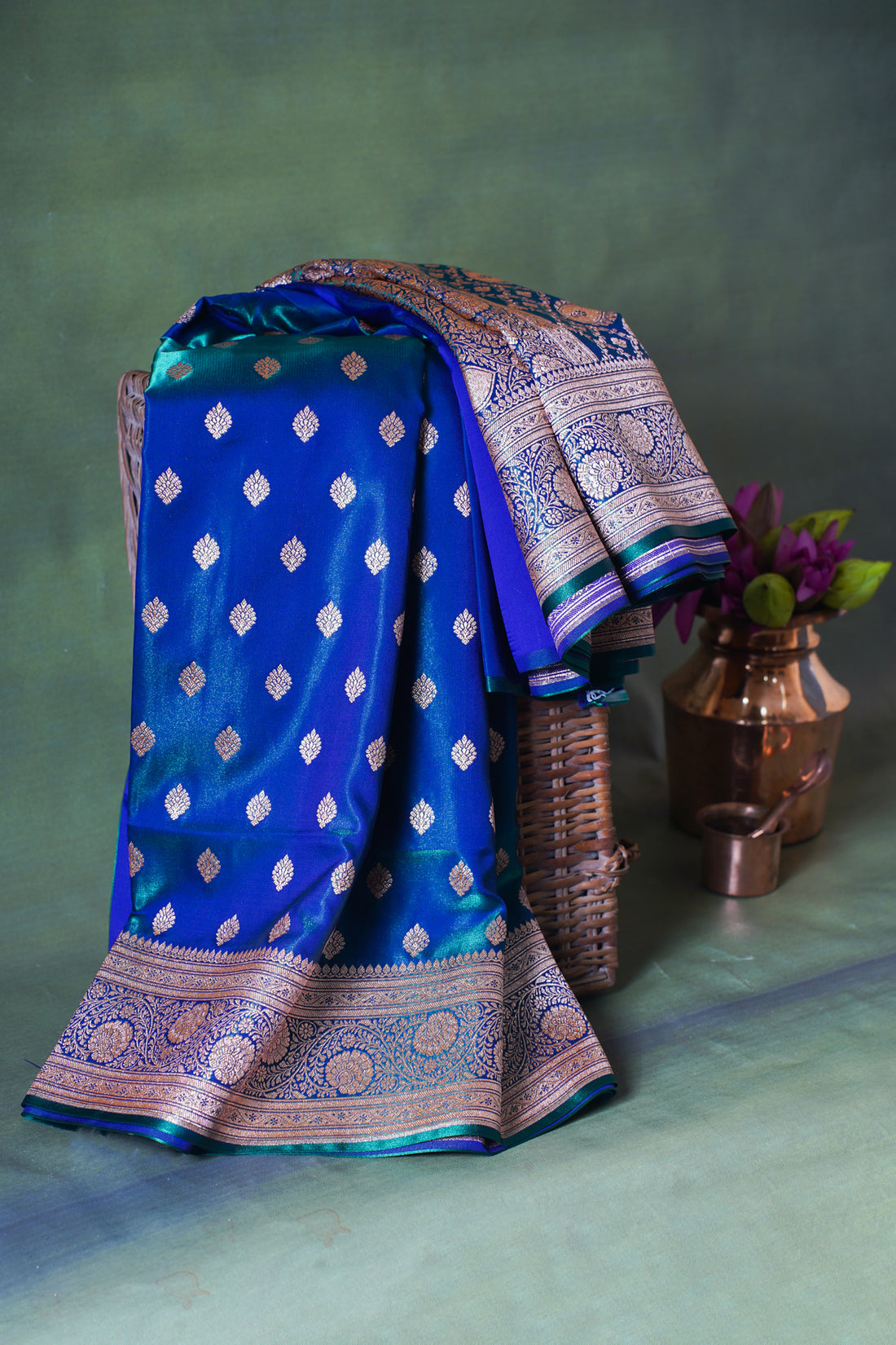 Peacock Blue Banarasi Upada Satin Silk Saree
