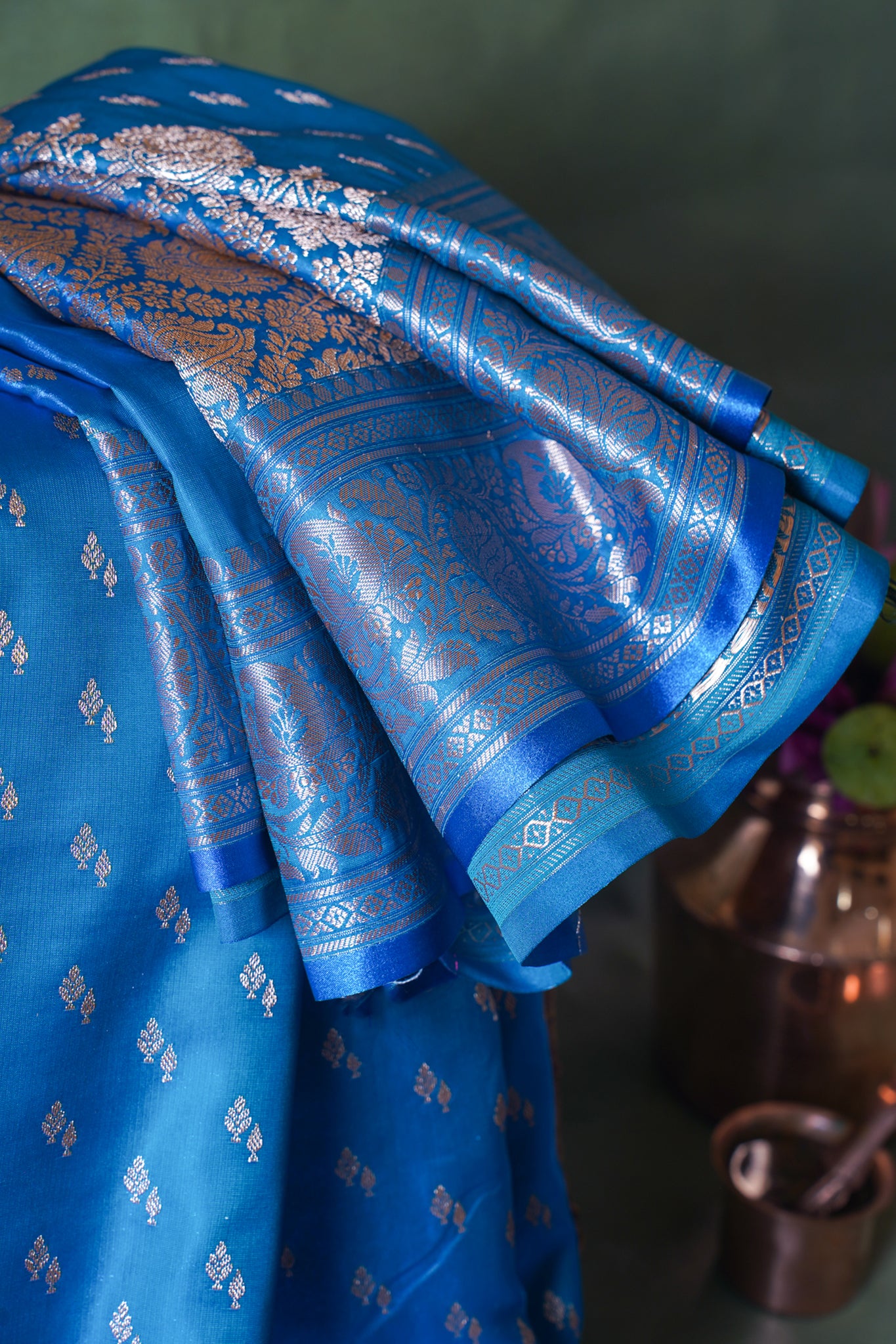 Sky Blue Banarasi Upada Satin Silk Buti Saree