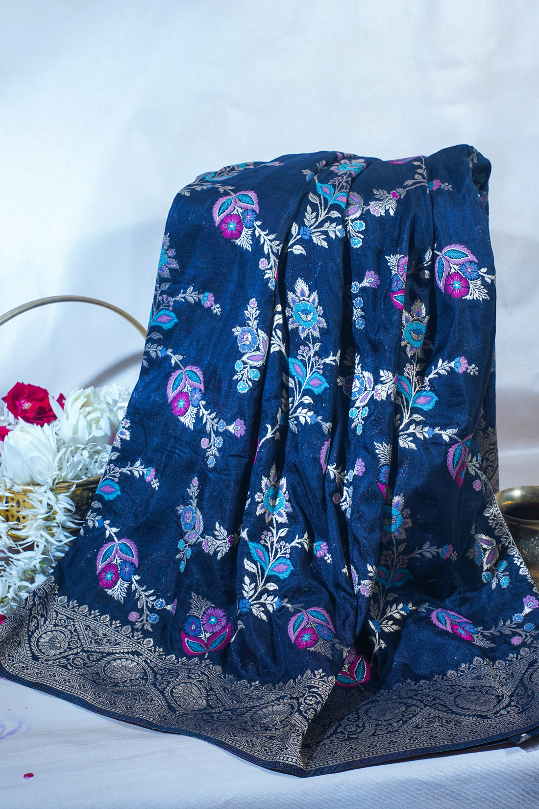 Navy Blue Banarasi Minakari Jaal Saree