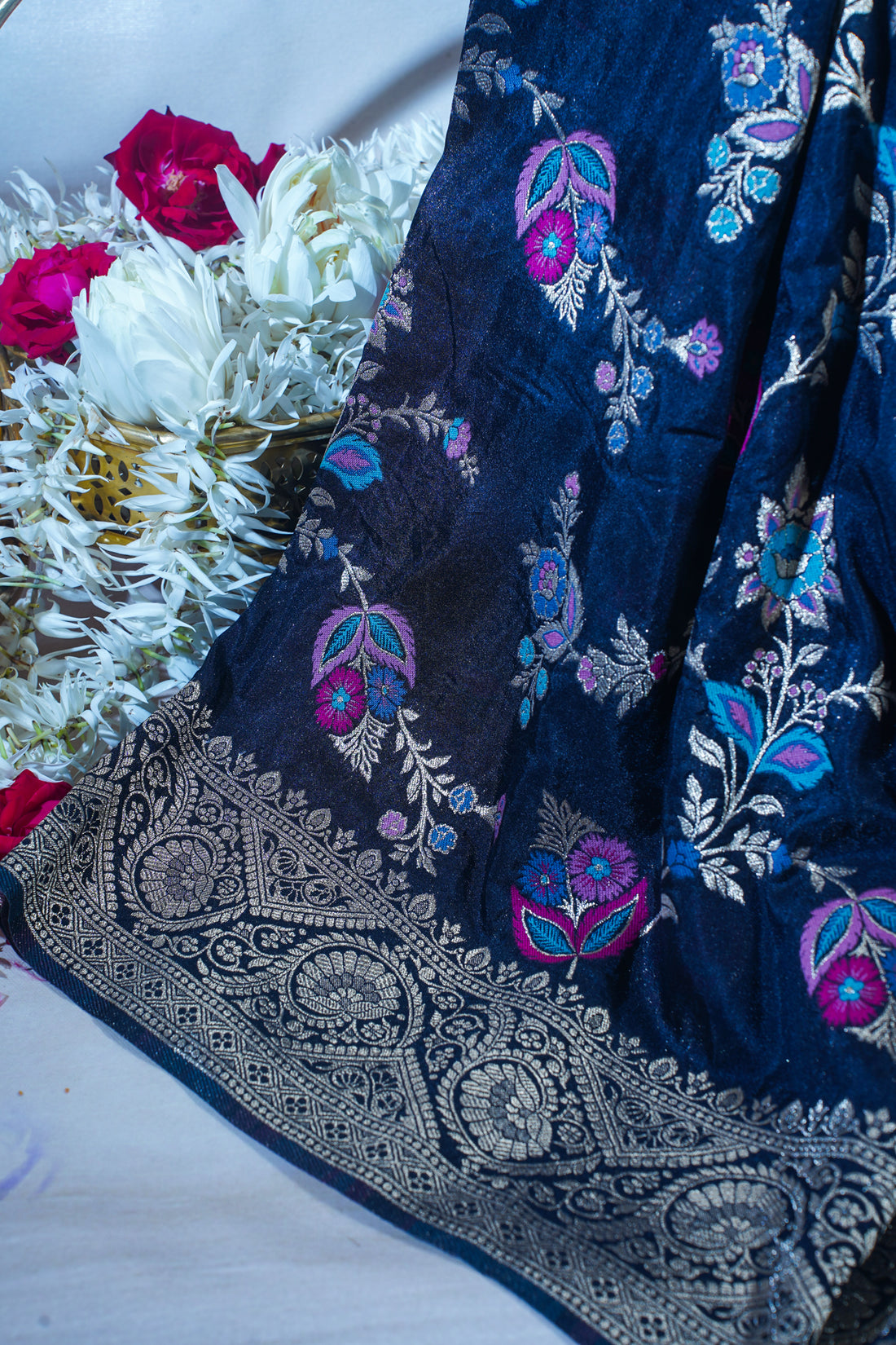 Navy Blue Banarasi Minakari Jaal Saree