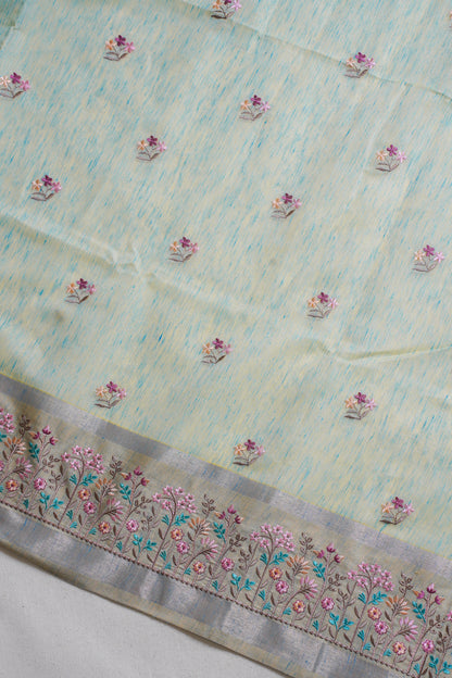 Pastel Green Linen Embroidery Saree