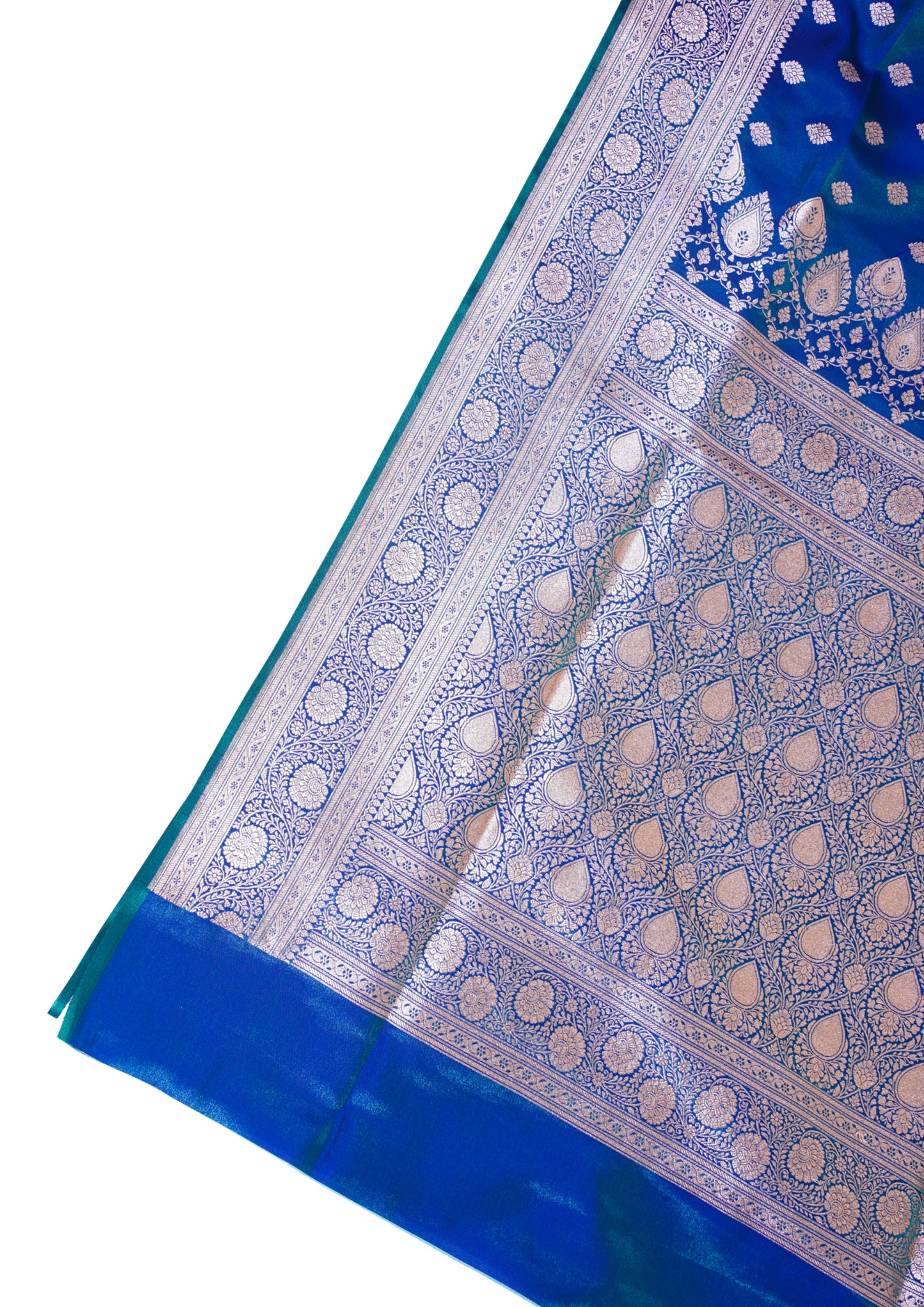 Peacock Blue Banarasi Upada Satin Silk Saree
