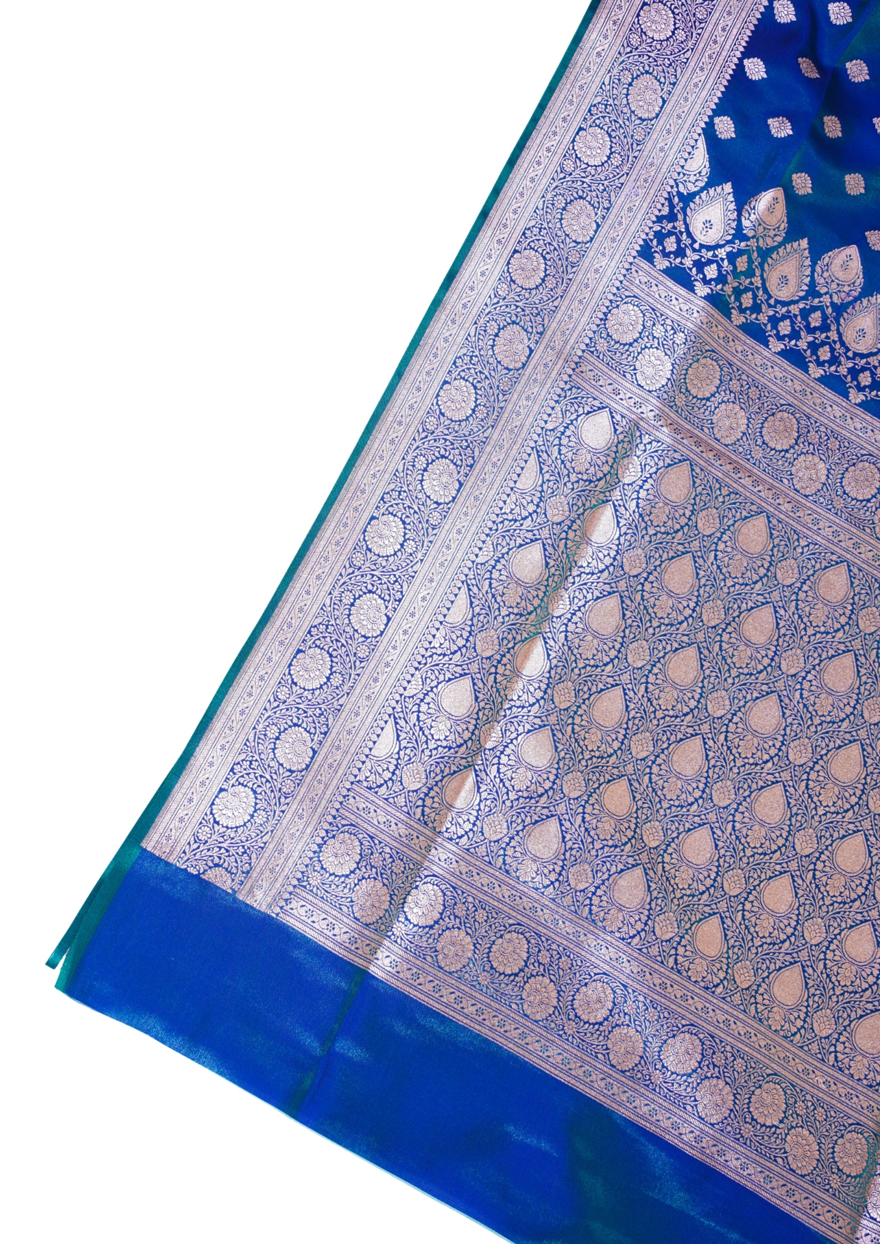 Peacock Blue Banarasi Upada Satin Silk Saree