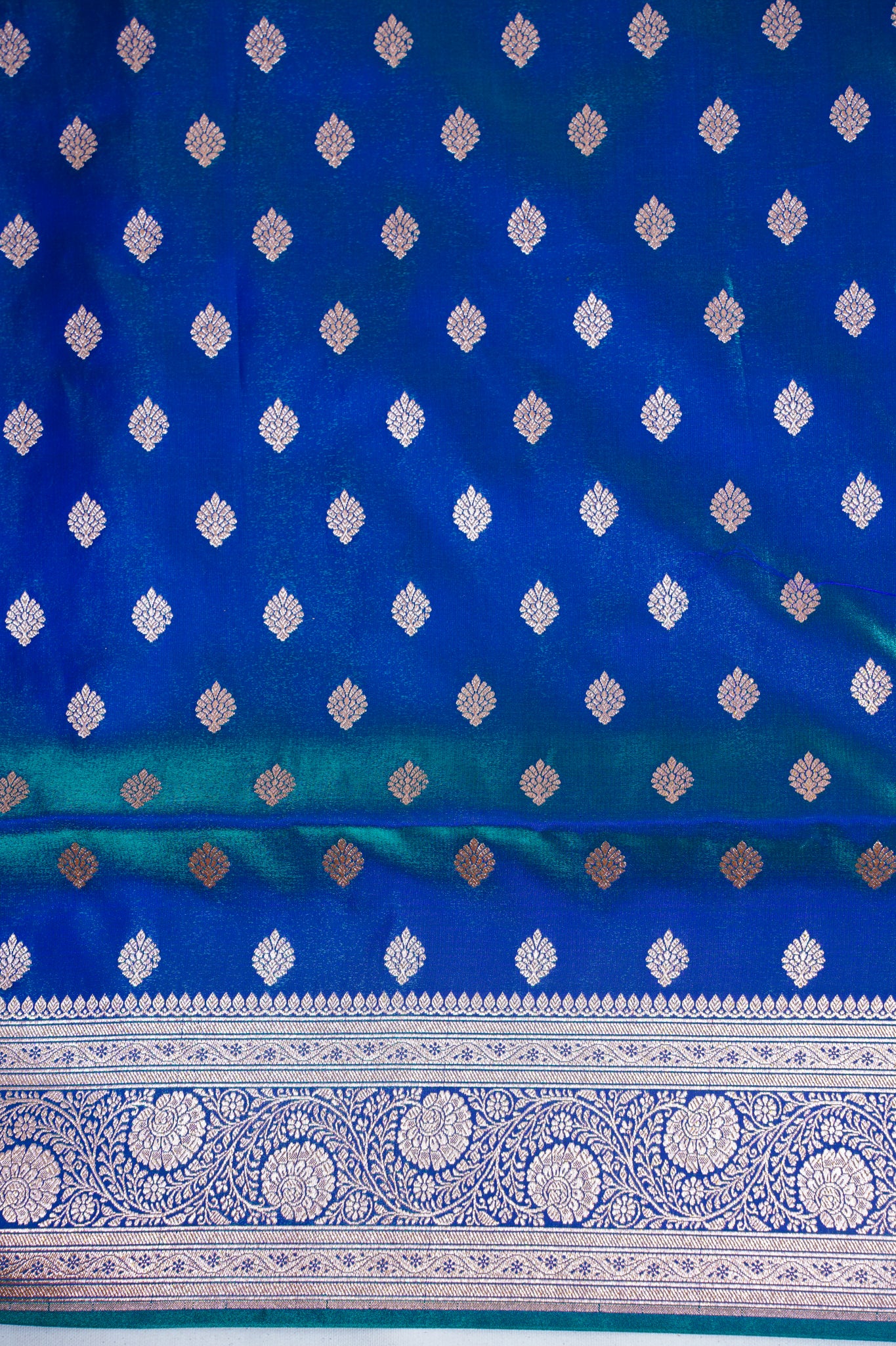 Peacock Blue Banarasi Upada Satin Silk Saree
