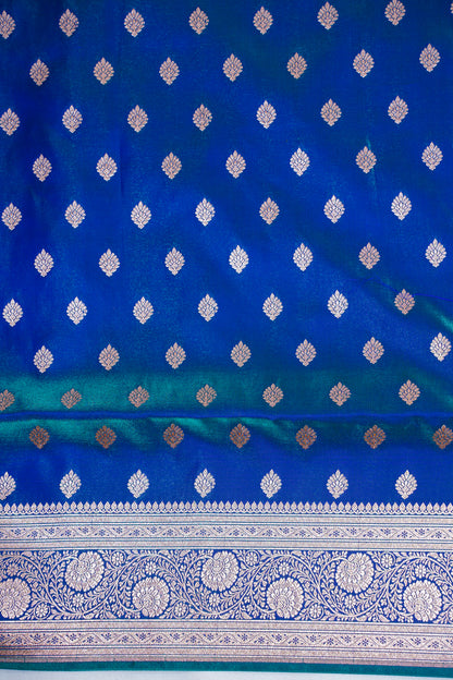 Peacock Blue Banarasi Upada Satin Silk Saree