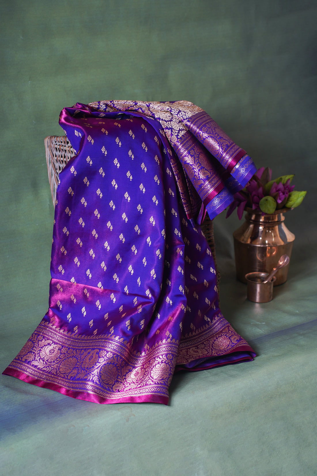 Royal Violet Banarasi Upada Satin Silk Buti Saree