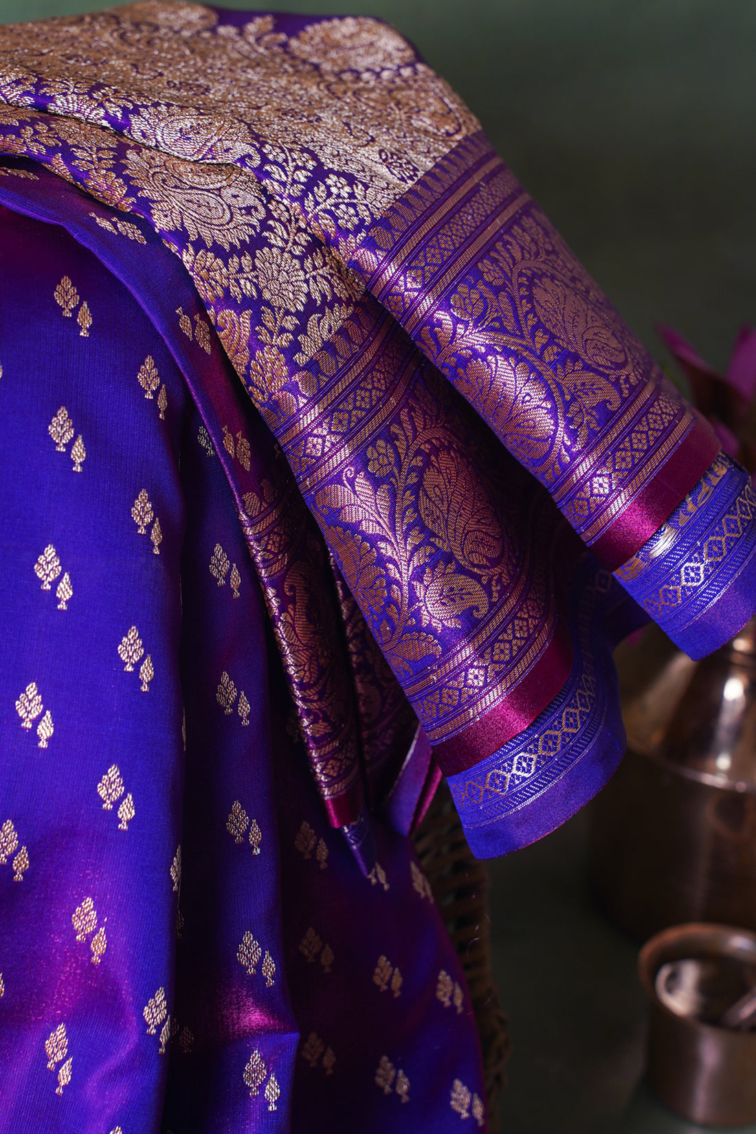 Royal Violet Banarasi Upada Satin Silk Buti Saree