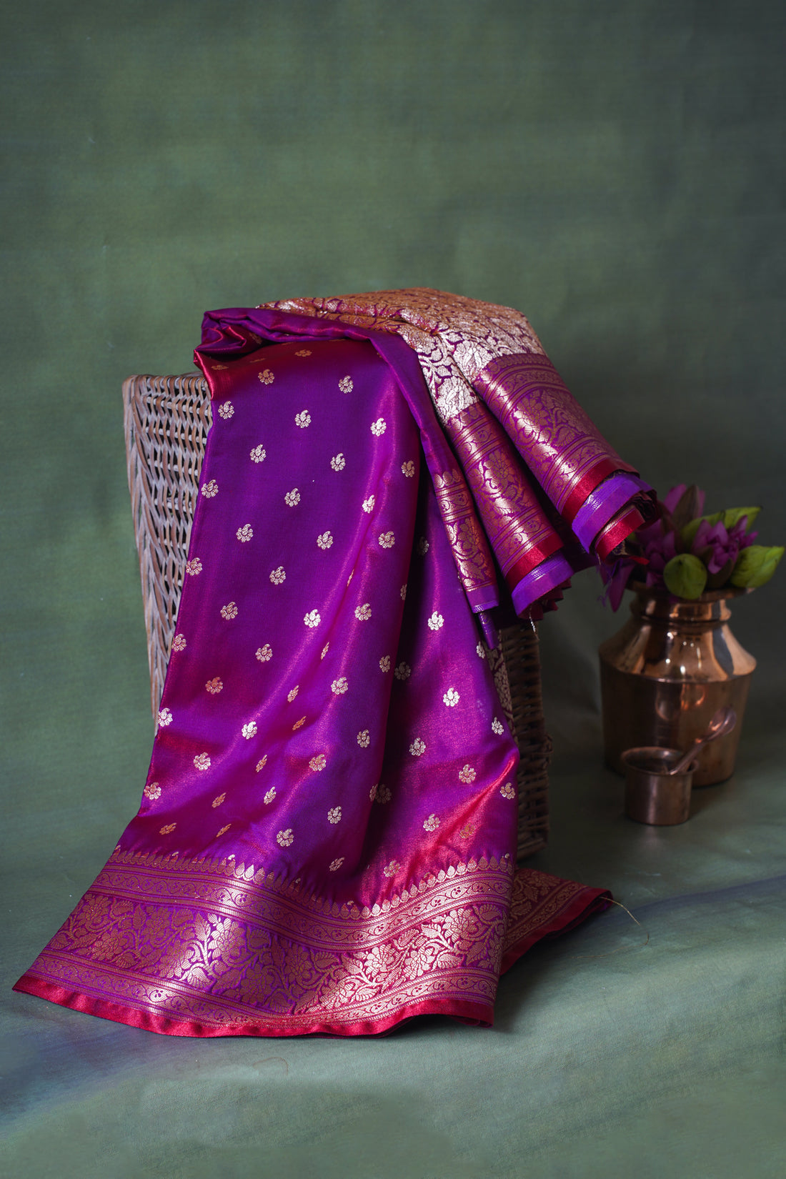 Magenta Purple Banarasi Upada Satin Silk Buti Saree