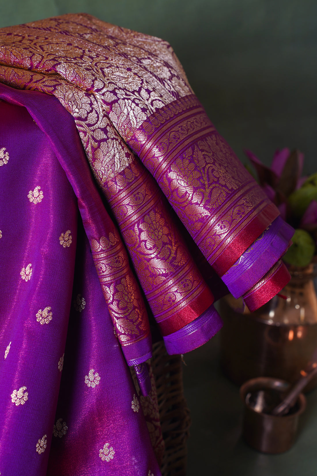 Magenta Purple Banarasi Upada Satin Silk Buti Saree