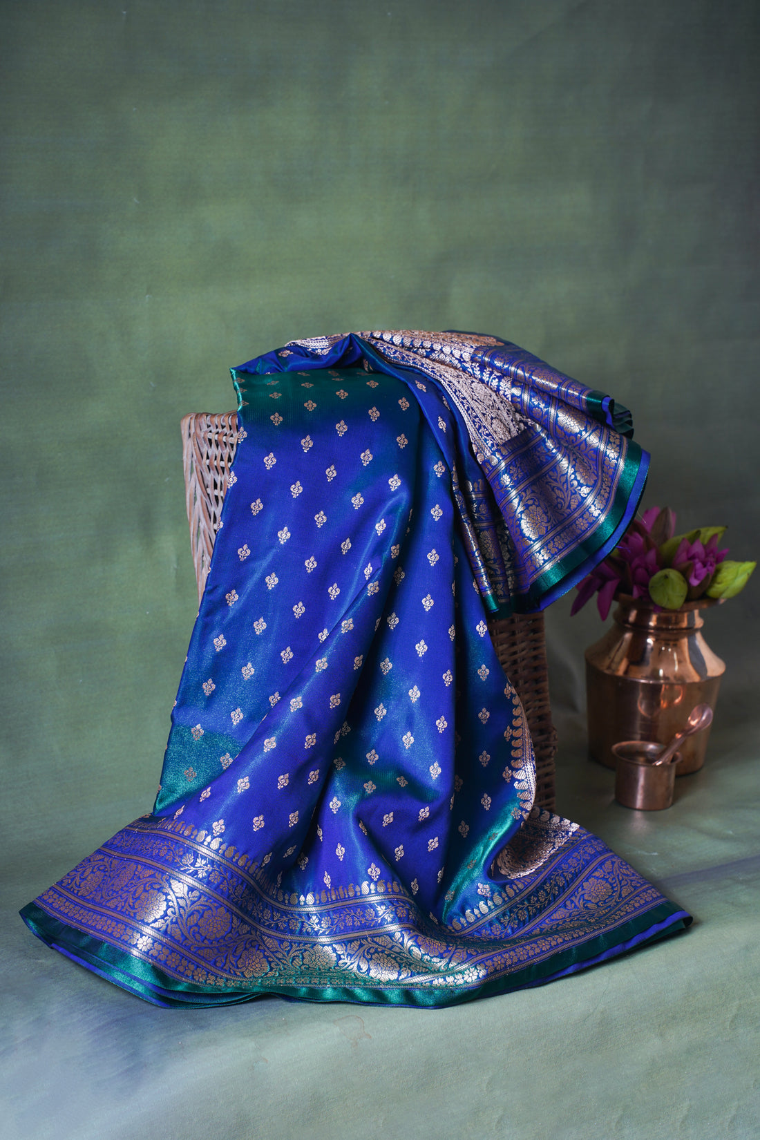 Midnight Blue Banarasi Upada Satin Silk Buti Saree