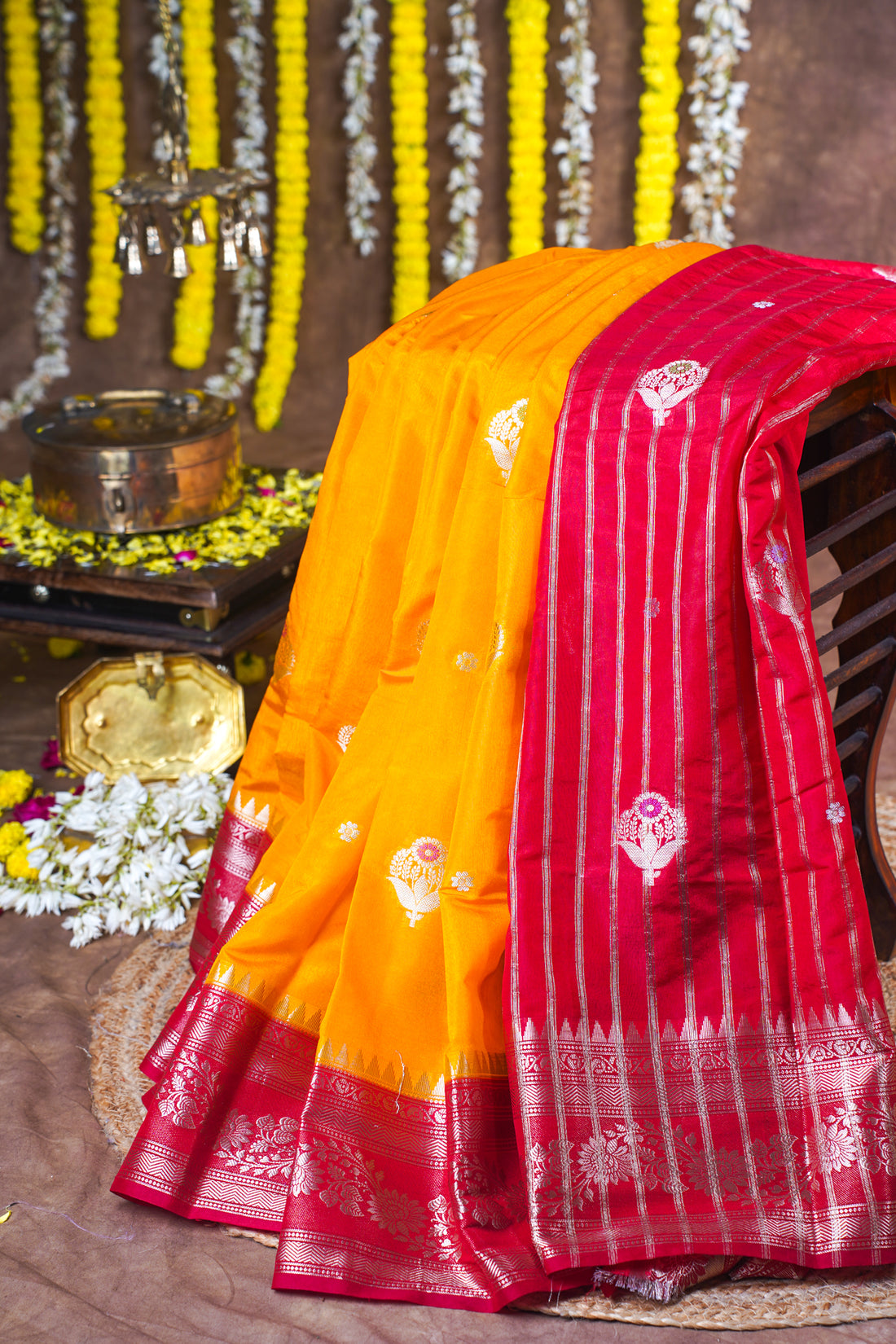 Mustard Yellow Handloom Banarasi Matka Silk Saree