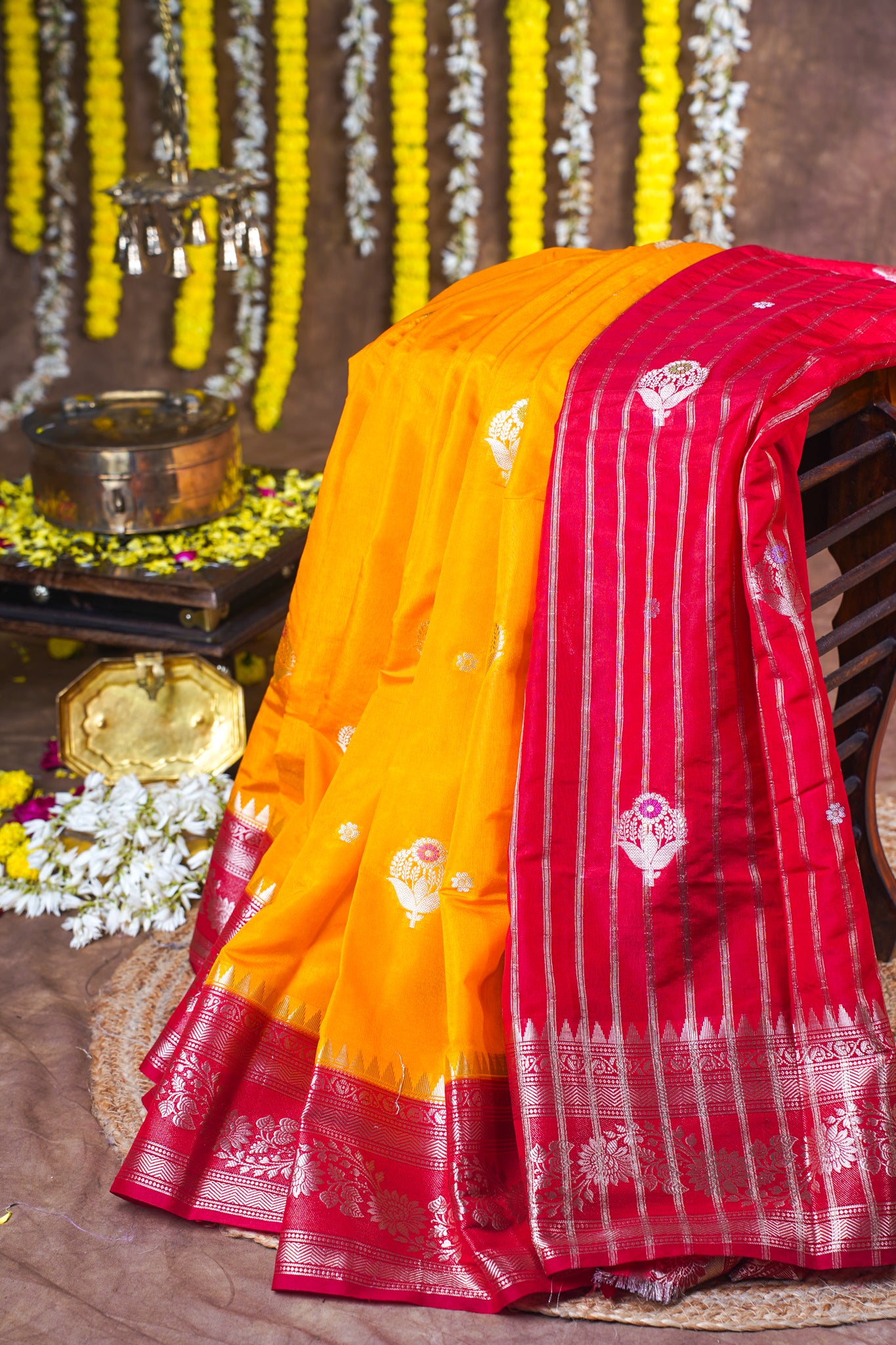 Mustard Yellow Handloom Banarasi Matka Silk Saree