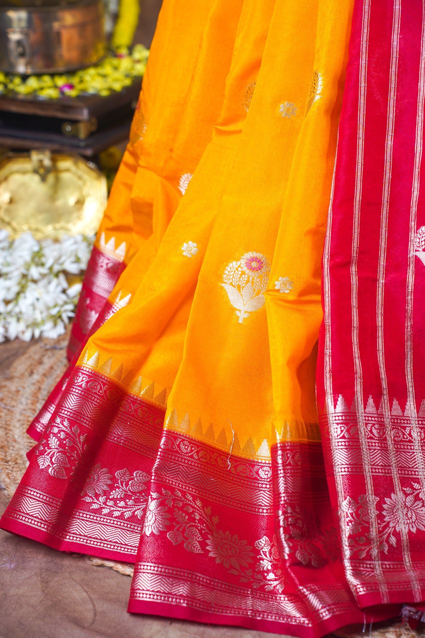 Mustard Yellow Handloom Banarasi Matka Silk Saree