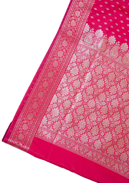 Crimson Pink Pure Banarasi Upada Satin Silk Buti Saree