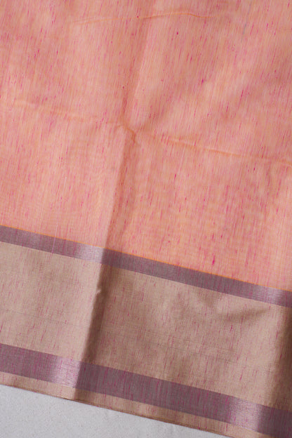 Peach-Pink Linen Embroidery Saree