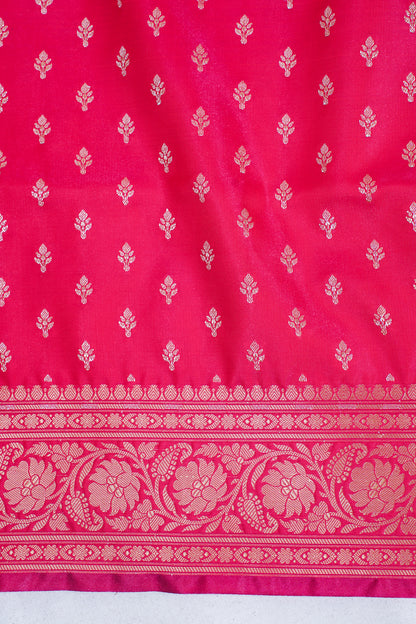 Crimson Pink Pure Banarasi Upada Satin Silk Buti Saree