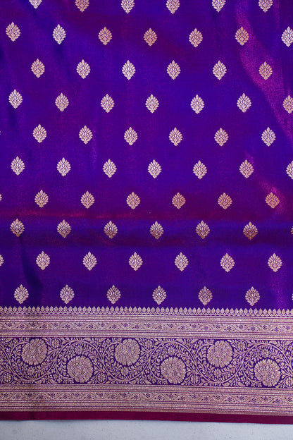 Royal Violet Banarasi Upada Satin Silk Saree