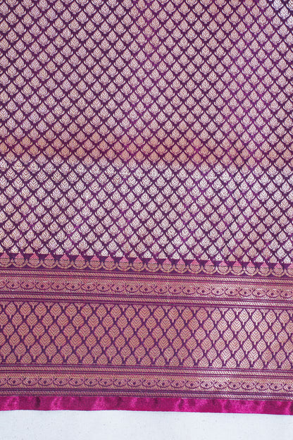 Wine Plum Pure Banarasi Upada Satin Silk Buti Saree