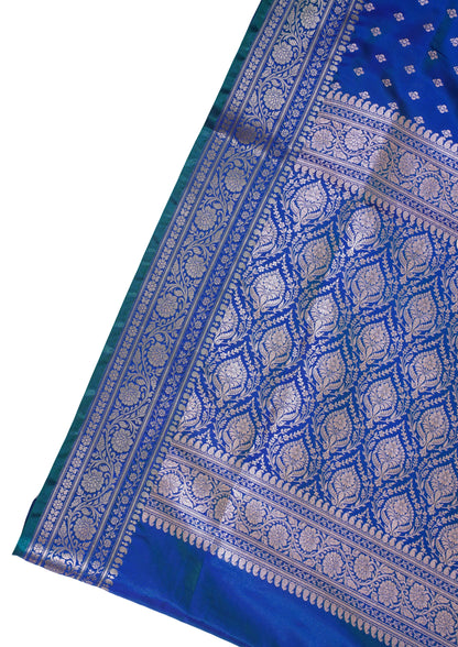 Midnight Blue Banarasi Upada Satin Silk Buti Saree