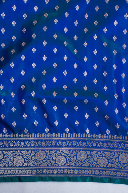 Midnight Blue Banarasi Upada Satin Silk Buti Saree