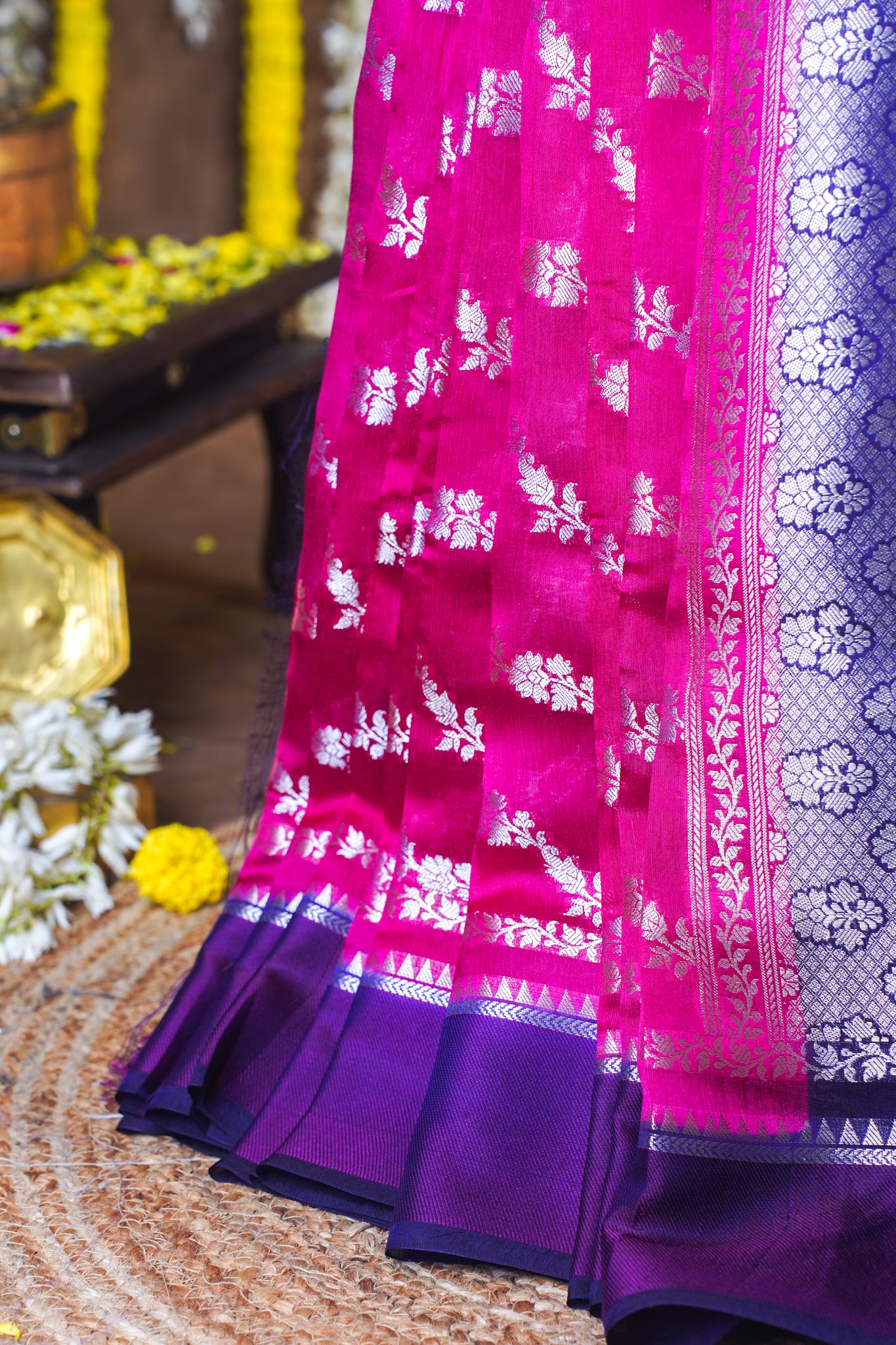 Rani Pink Pure Viscose Silk Aada Jamal Saree