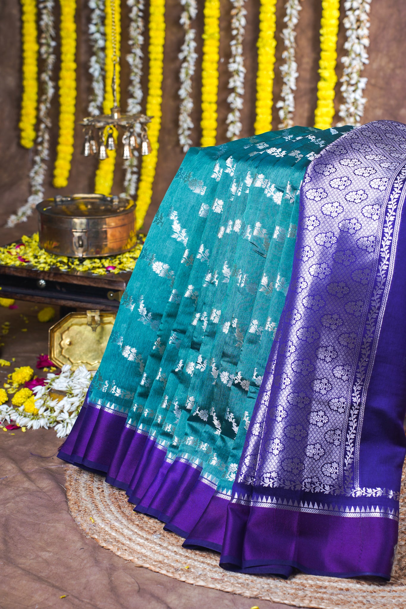 Teal Green Pure Viscose Silk Aada Jamal Saree