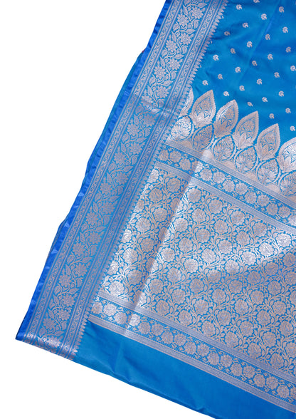 Ocean Blue Banarasi Upada Satin Silk Buti Saree