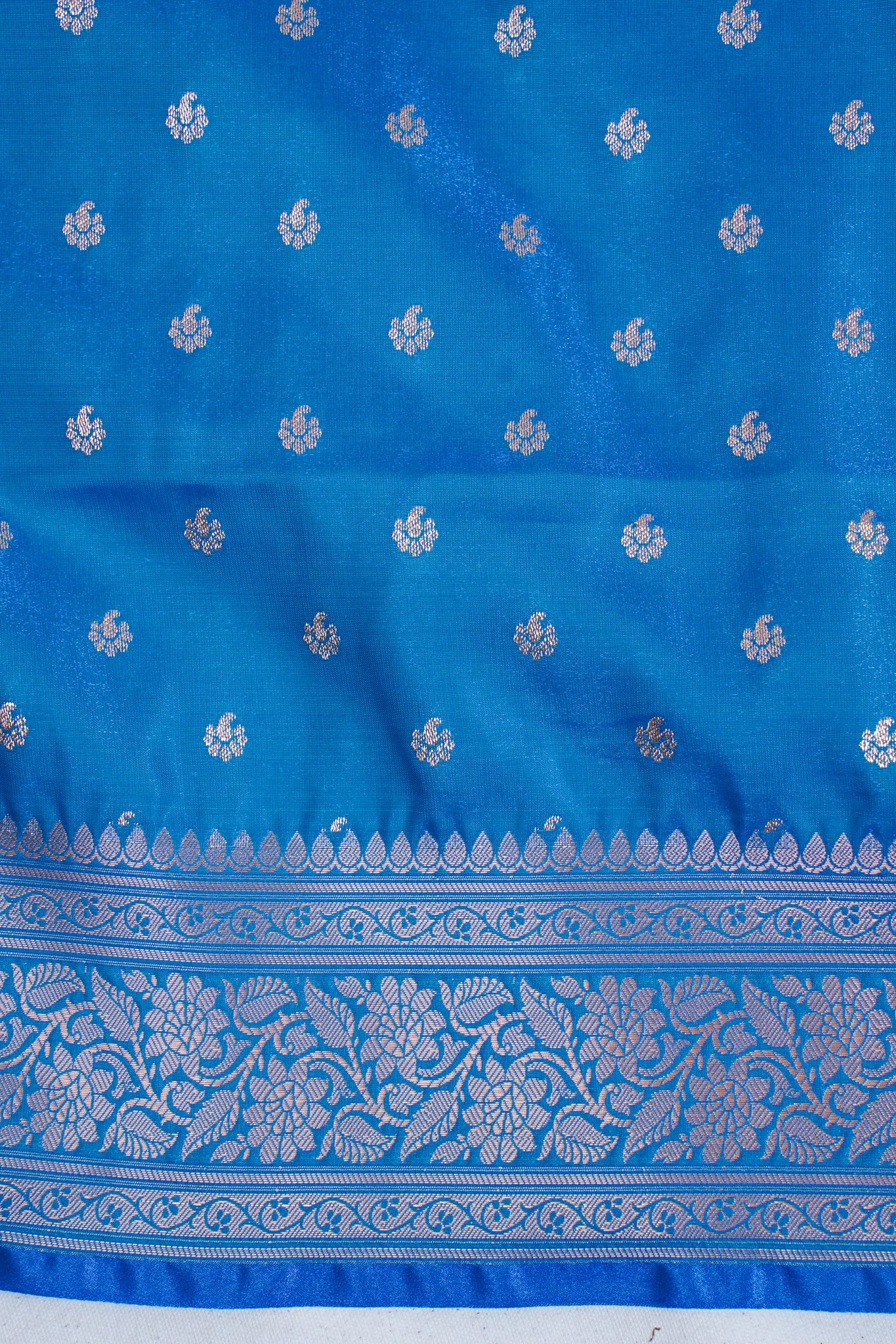 Ocean Blue Banarasi Upada Satin Silk Buti Saree
