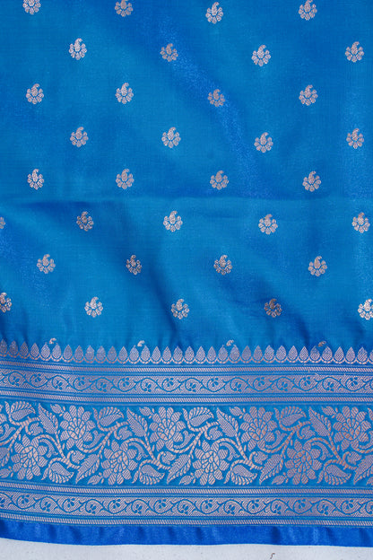 Ocean Blue Banarasi Upada Satin Silk Buti Saree