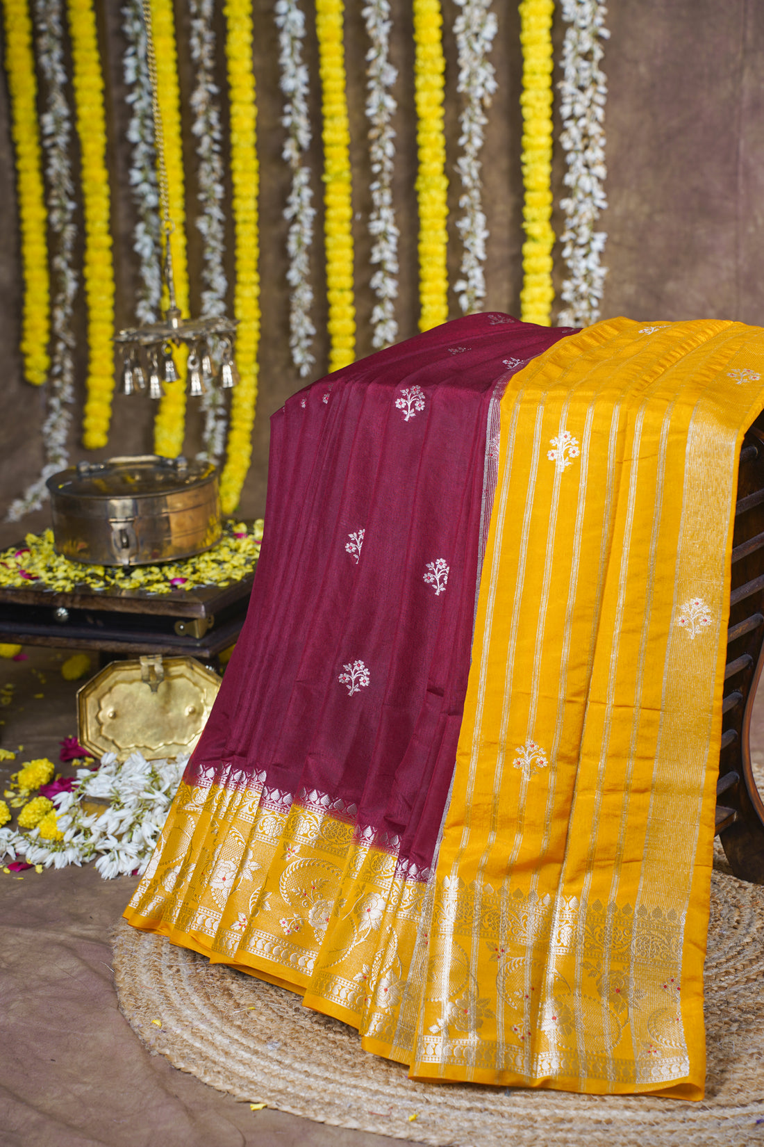 Deep Wine Handloom Banarasi Matka Silk Saree