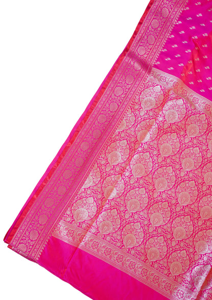 Rani Pink Banarasi Upada Satin Silk Buti Saree