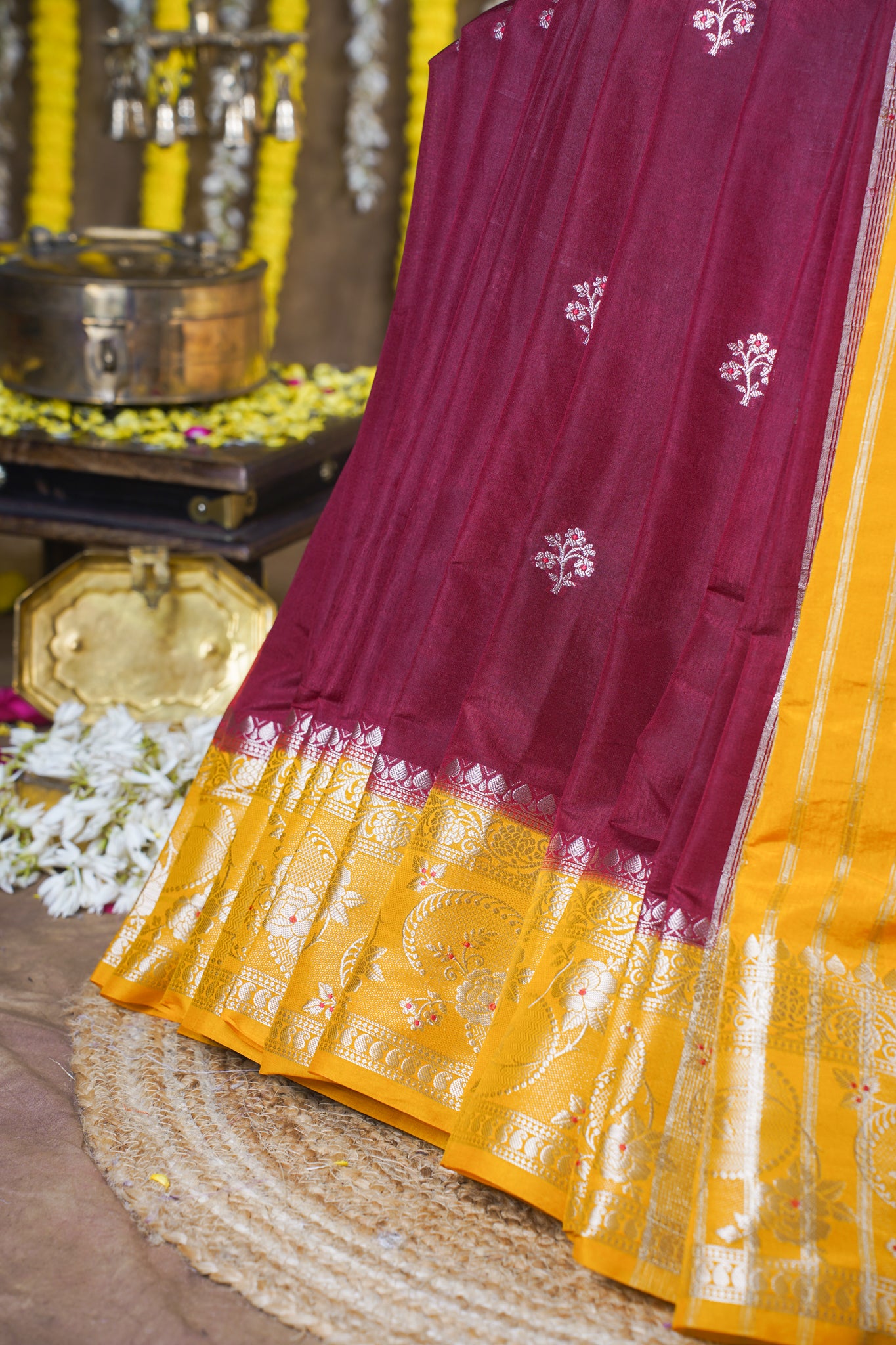 Deep Wine Handloom Banarasi Matka Silk Saree