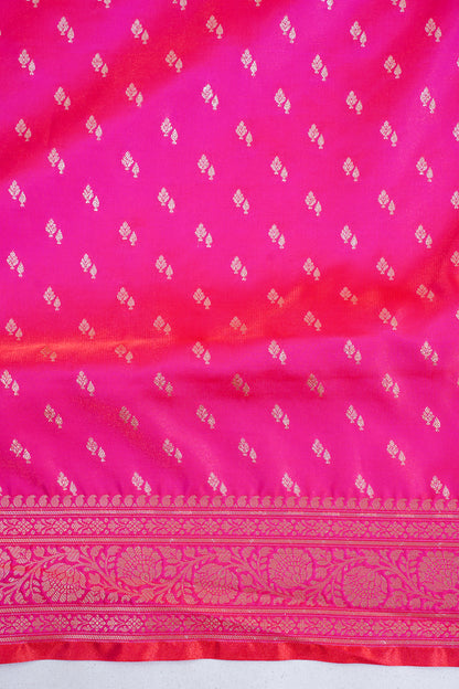 Rani Pink Banarasi Upada Satin Silk Buti Saree