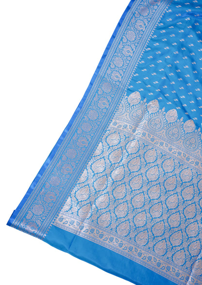 Sky Blue Banarasi Upada Satin Silk Buti Saree