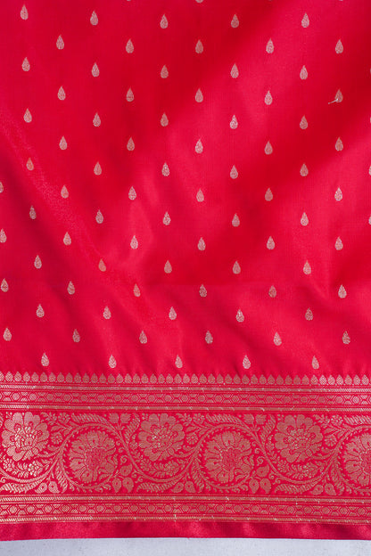 Crimson Red Banarasi Upada Satin Silk Buti Saree