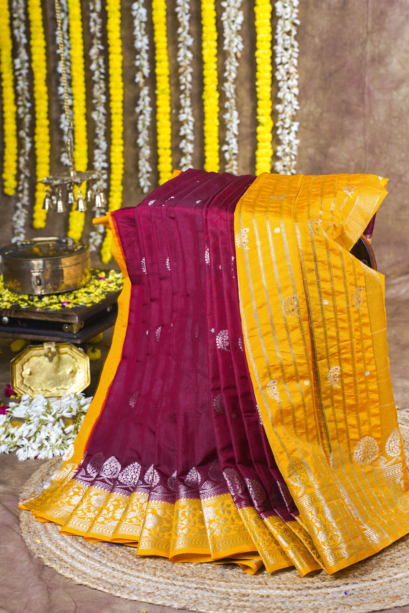 Wine Maroon Handloom Banarasi Matka Silk Saree