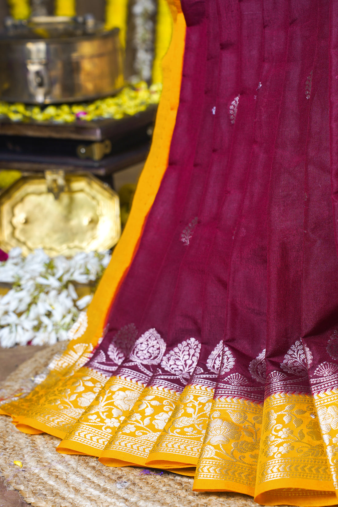 Wine Maroon Handloom Banarasi Matka Silk Saree