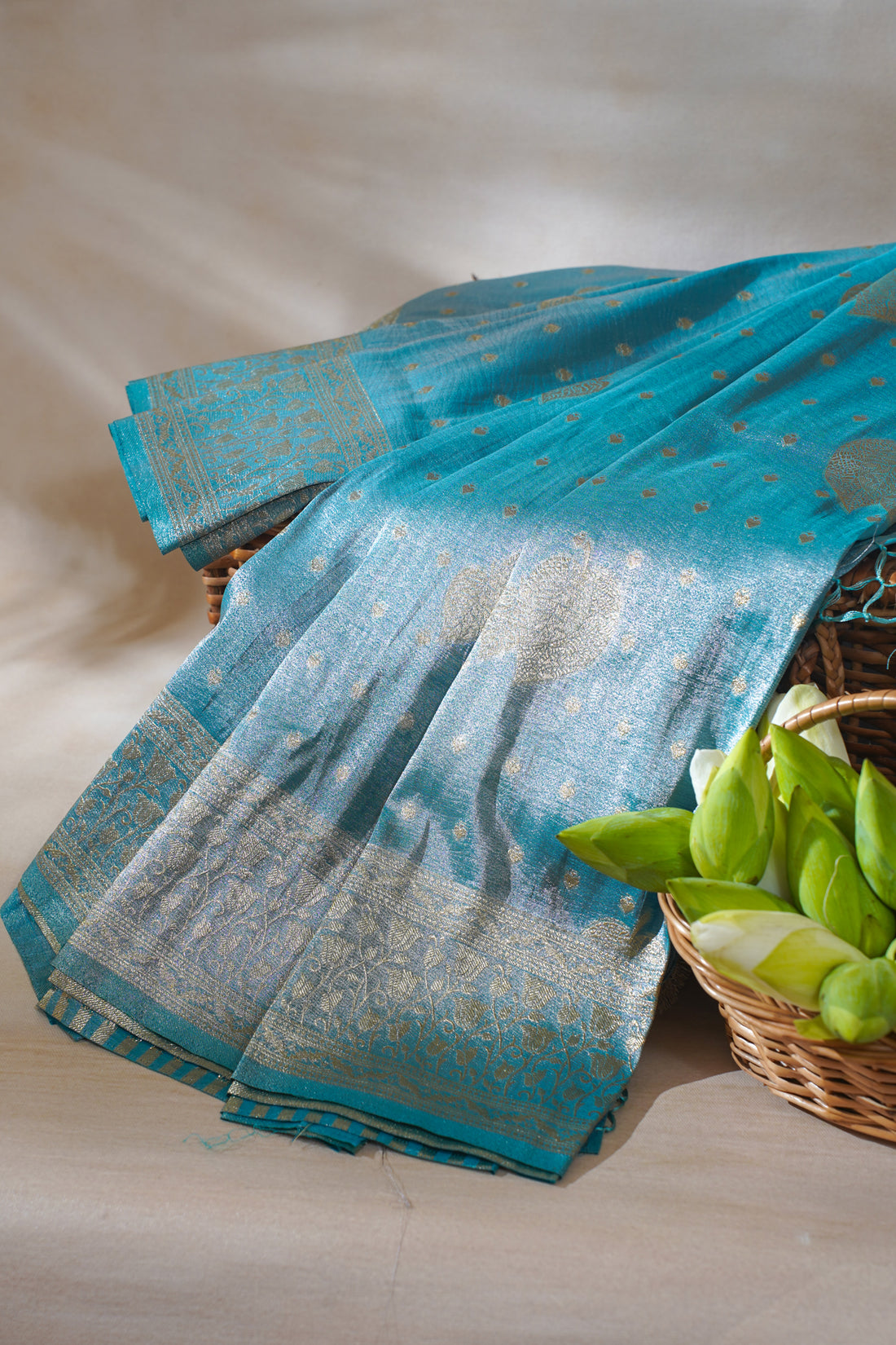 Sky Blue Tissue Silk Saree