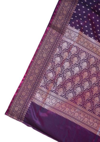 Deep Wine Banarasi Upada Satin Silk Buti Saree