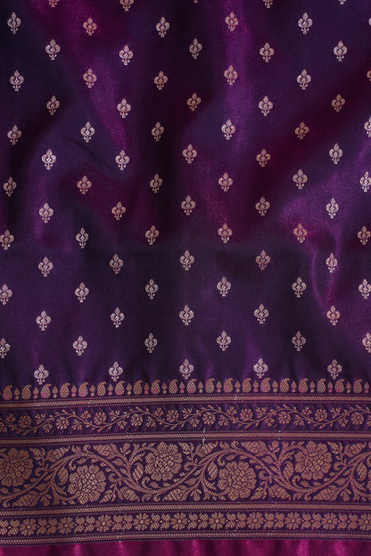 Deep Wine Banarasi Upada Satin Silk Buti Saree
