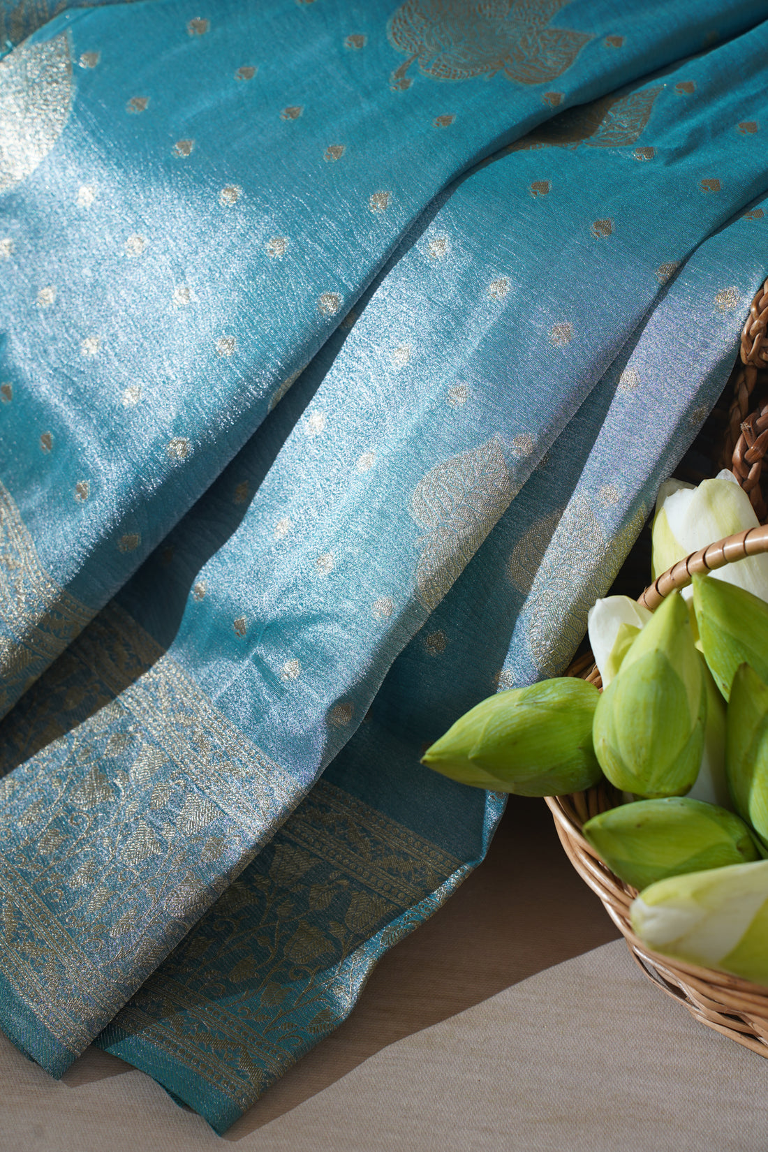 Sky Blue Tissue Silk Saree