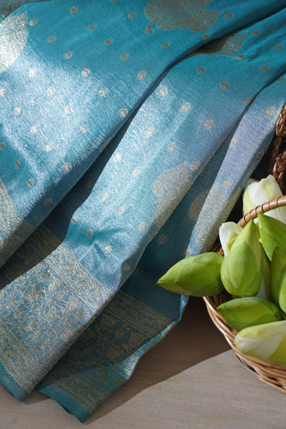 Sky Blue Tissue Silk Saree