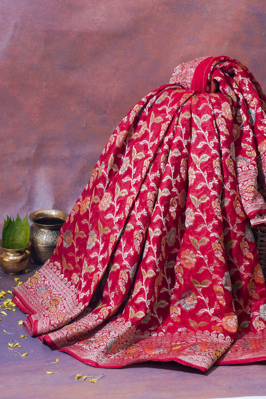 Crimson Red Khaddi Georgette Minakari Jaal Saree