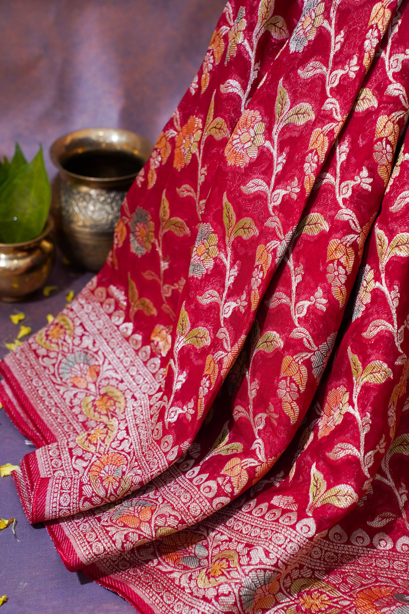 Crimson Red Khaddi Georgette Minakari Jaal Saree