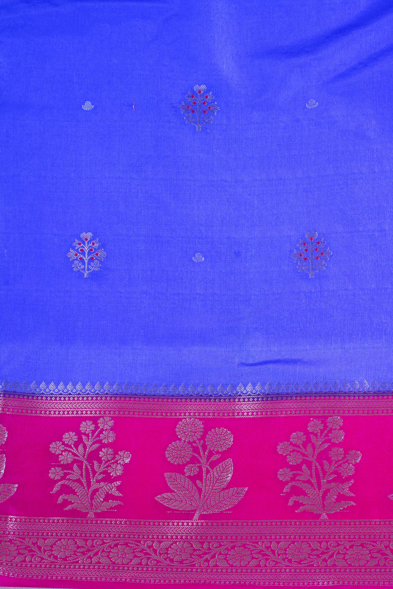 Royal Blue Handloom Banarasi Matka Silk Saree with Magenta Border