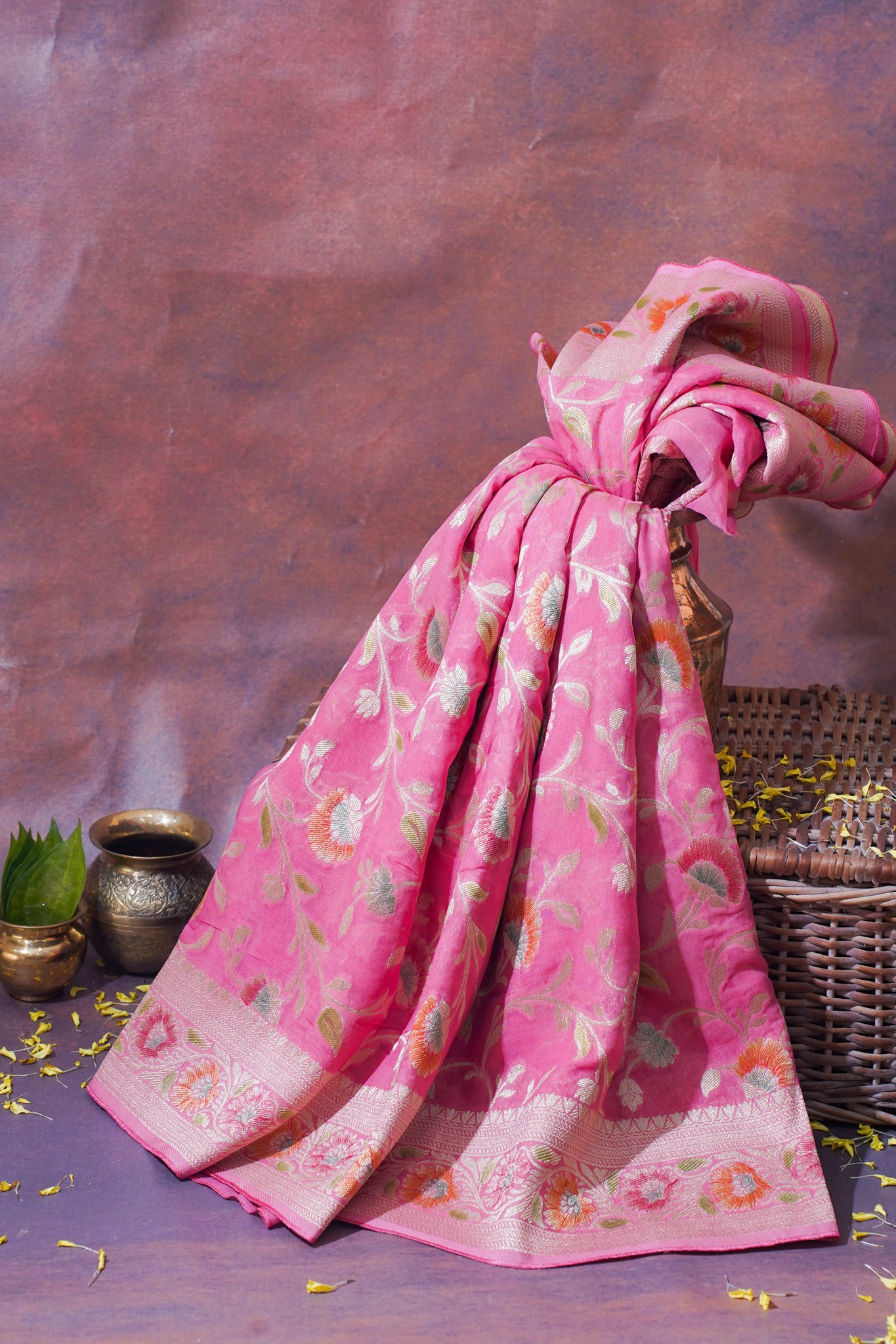 Rose Pink Khaddi Georgette Minakari Jaal Saree