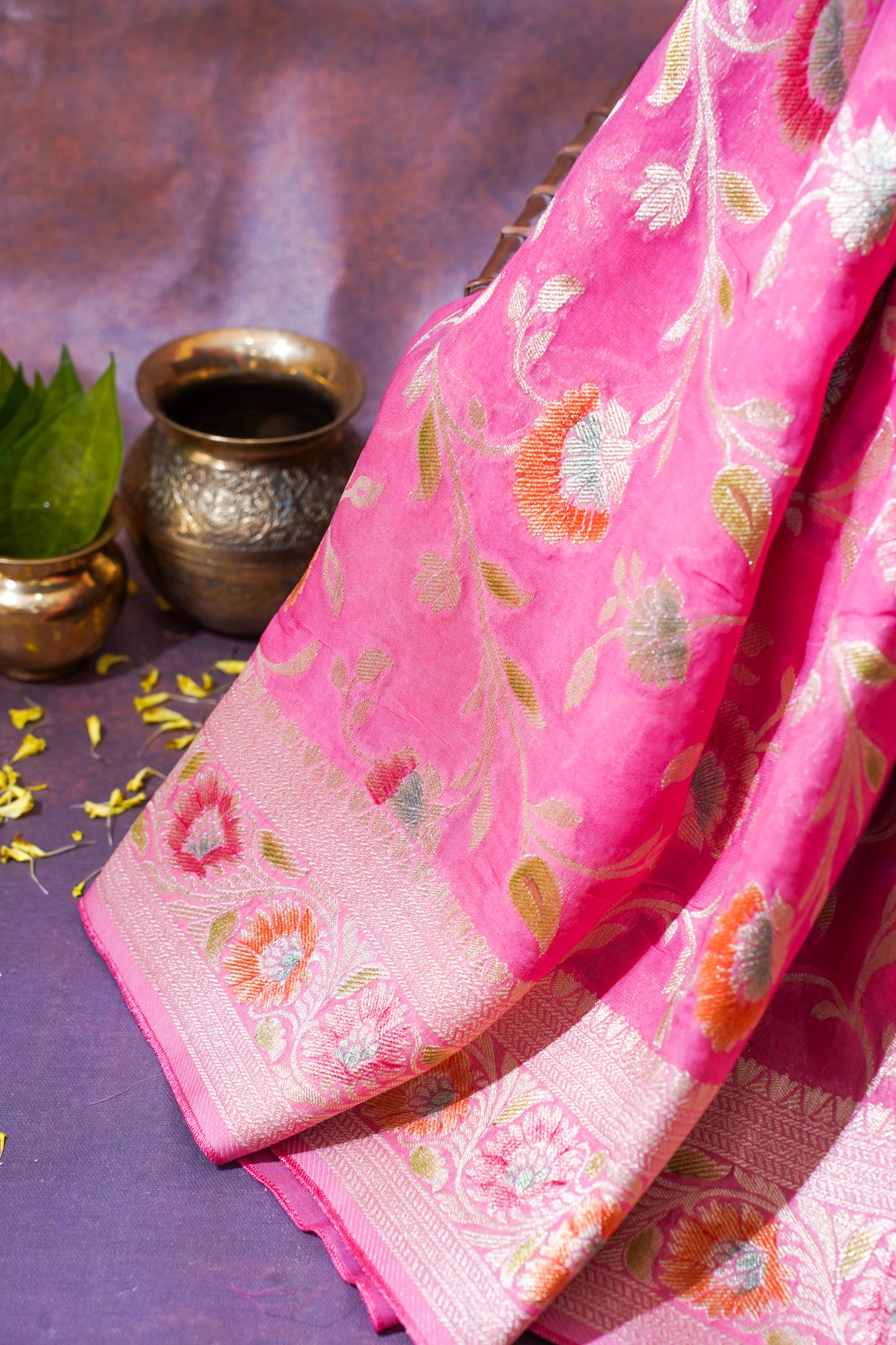 Rose Pink Khaddi Georgette Minakari Jaal Saree