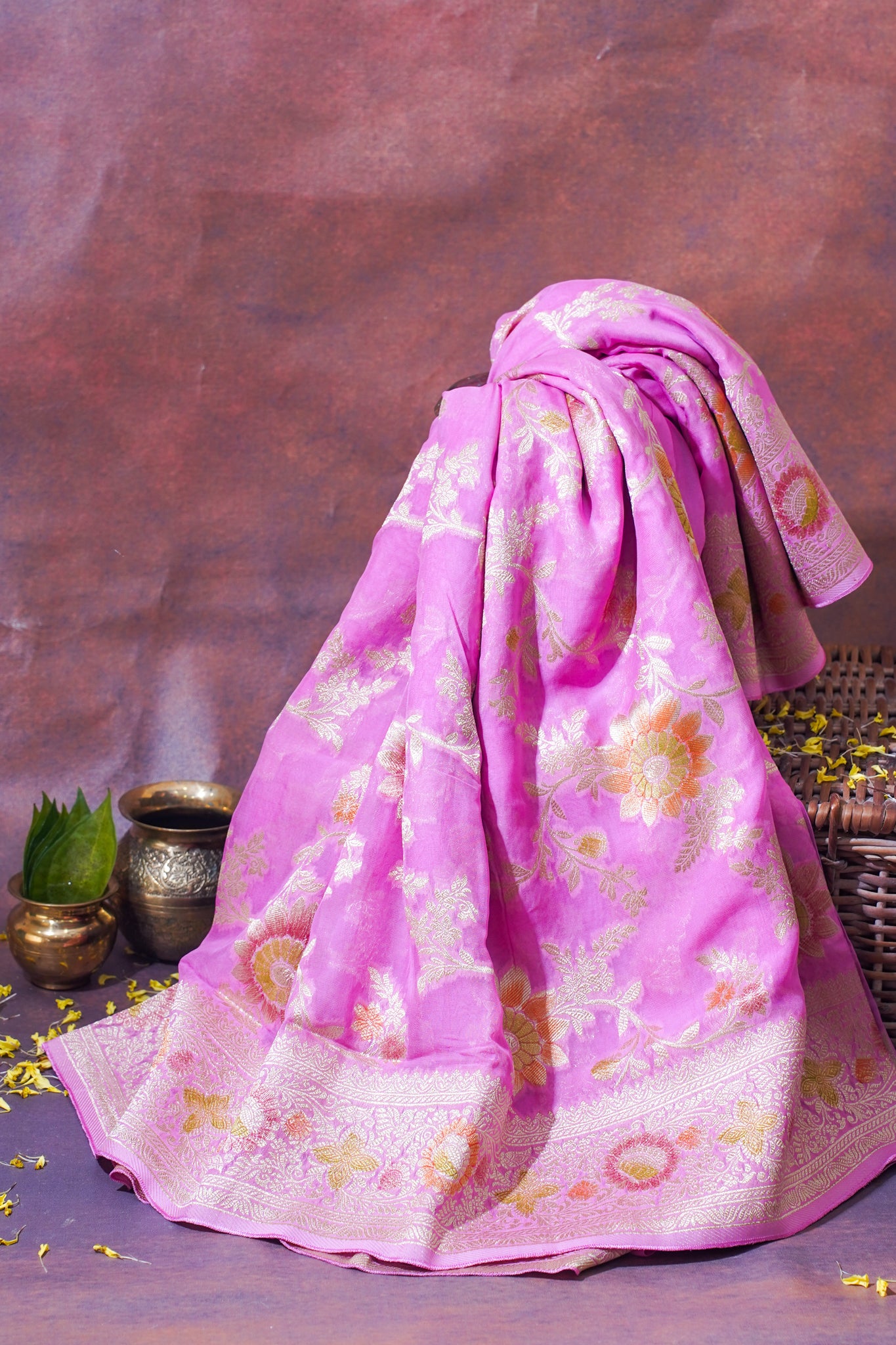 Lavender Khaddi Georgette Minakari Jaal Saree